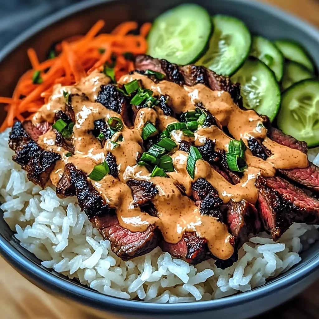 Irresistibly Easy Korean BBQ Steak Rice Bowls with Spicy Cream Sauce