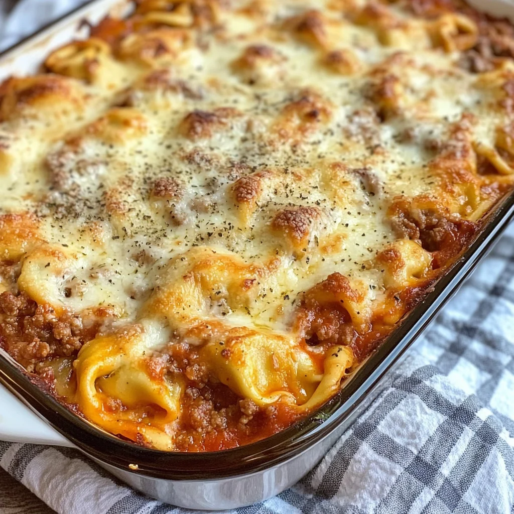 Cheesy Baked Tortellini Casserole With Meat Sauce