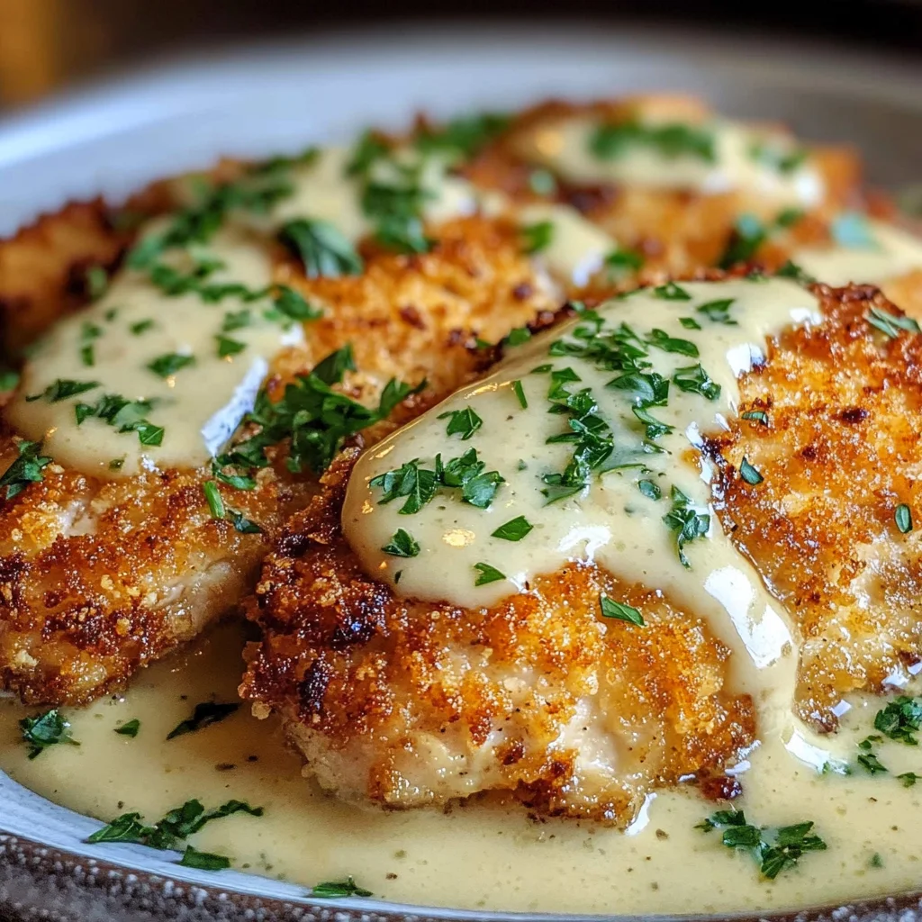 Parmesan Crusted Chicken with Creamy Garlic Sauce – Easy Family Dinner Recipe