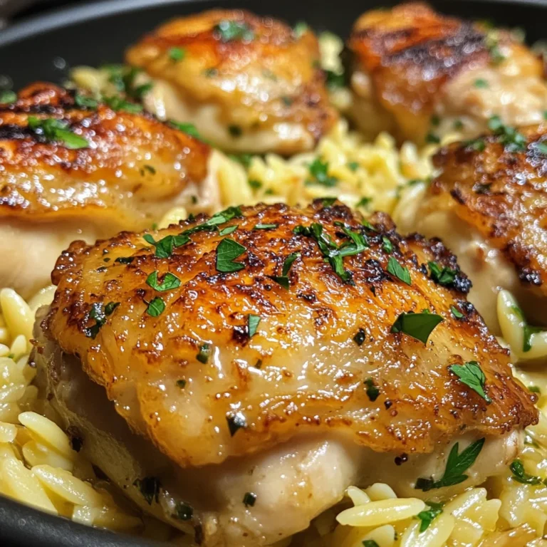 One Pan Lemon Garlic Chicken Thighs with Orzo